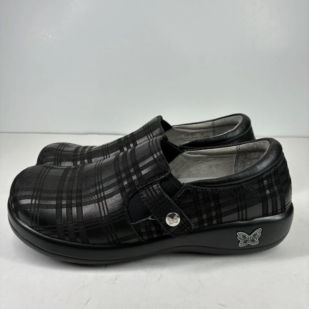 Alegria Black Plaid Slip-On Clogs size 9